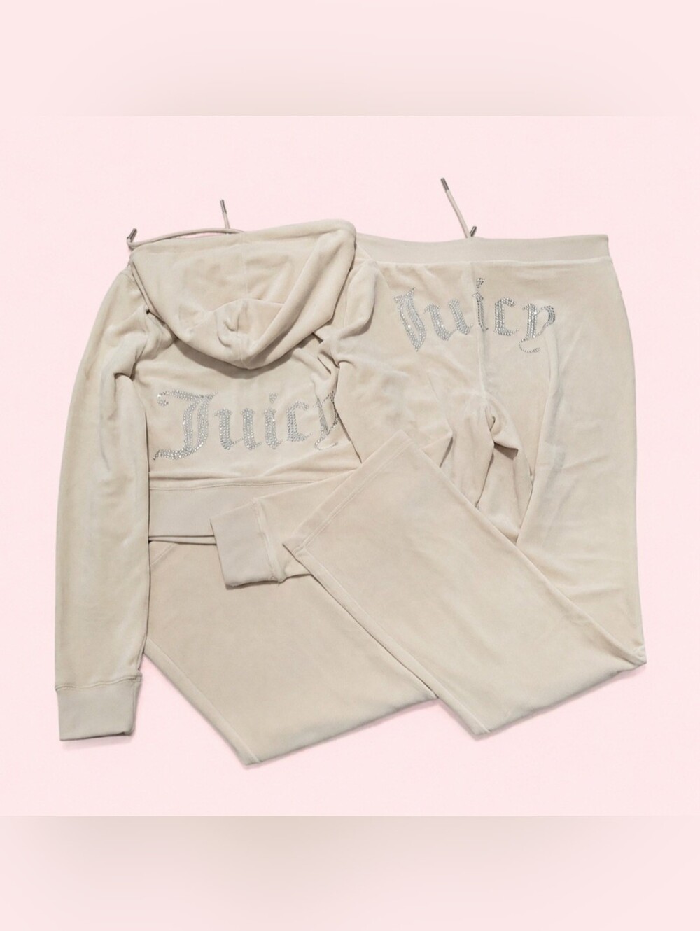 Juicy Couture Crystal Luxe Velour OG Bling Zip Up Hoodie & Pants Set - S/M